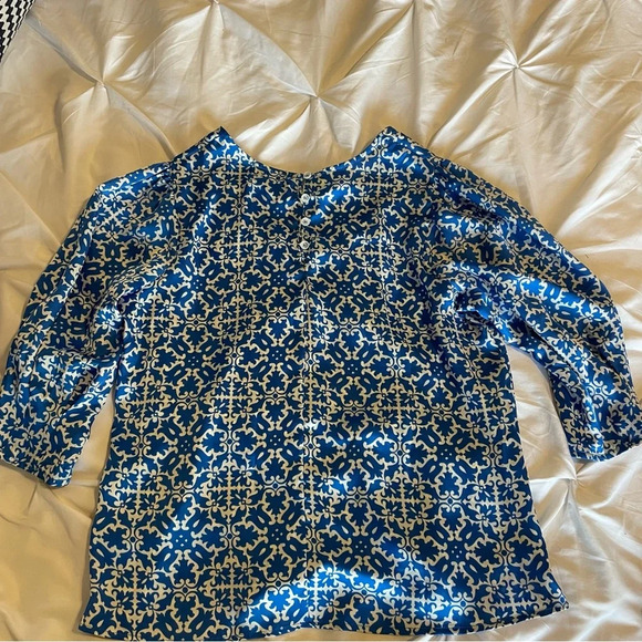 Co Til Co Women’s Printed Blue White Flowy Top Shirt 3/4 length sleeve - Picture 9 of 9